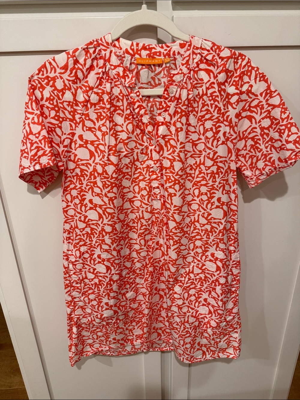 Oliphant Orange & White Printed Short Sleeve Dress